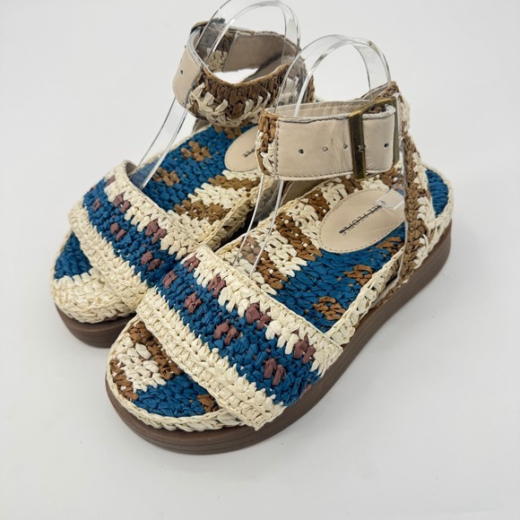 Free People Sandals Roma Raffia‎ Platform Women's Size 7 Blue Cream - Picture 5 of 8